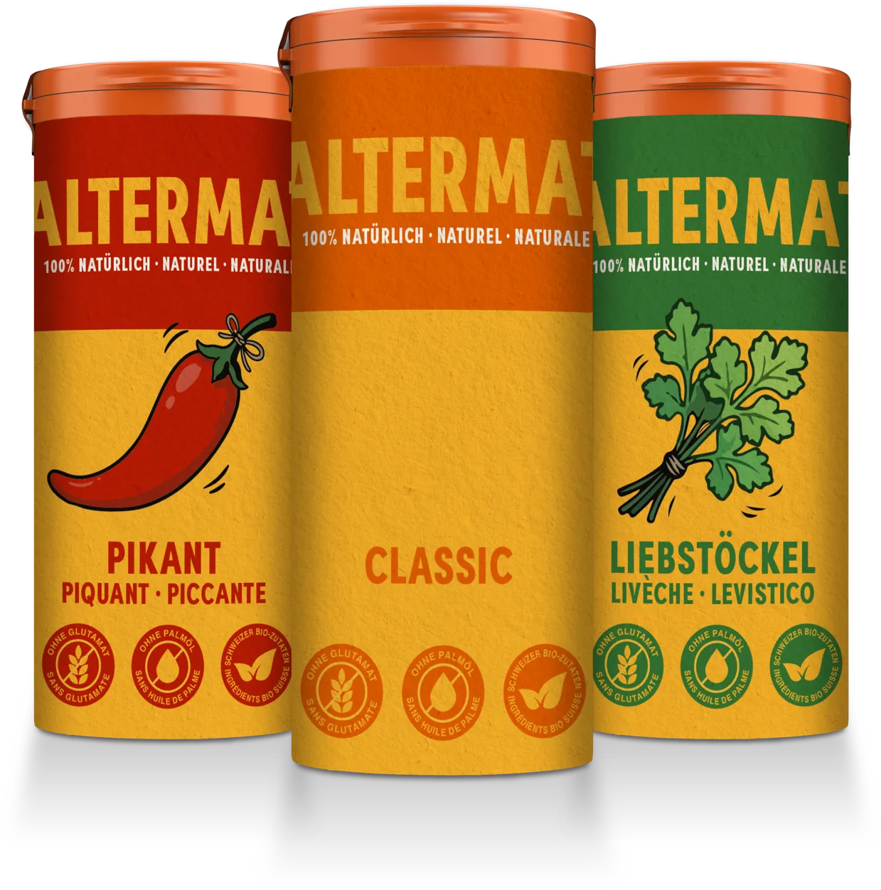 Les trois streuer Altermat 90 g : Piquant, Classic et Livèche